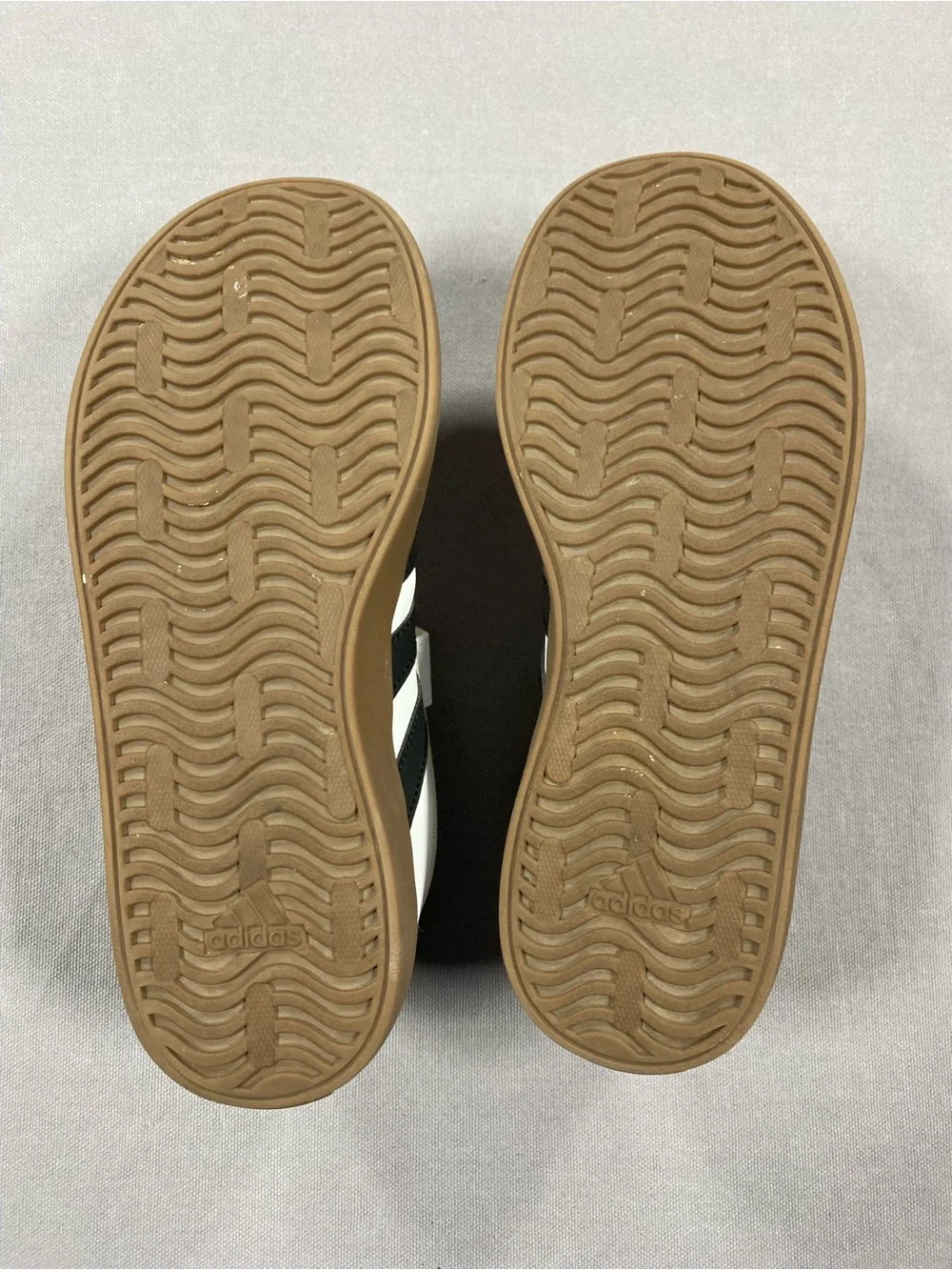 adidas White and Black Kids Velcro Strap Sneakers with Gum Sole